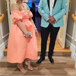 ASOS Coral Off-Shoulder Midi Dress